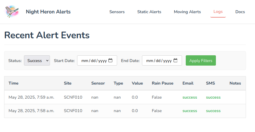 Alert Events Filter Form
